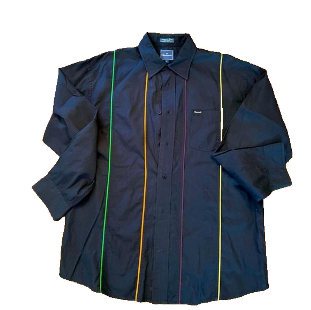 FACCONABLE Men’s Navy Striped Colorful Button Down Shirt